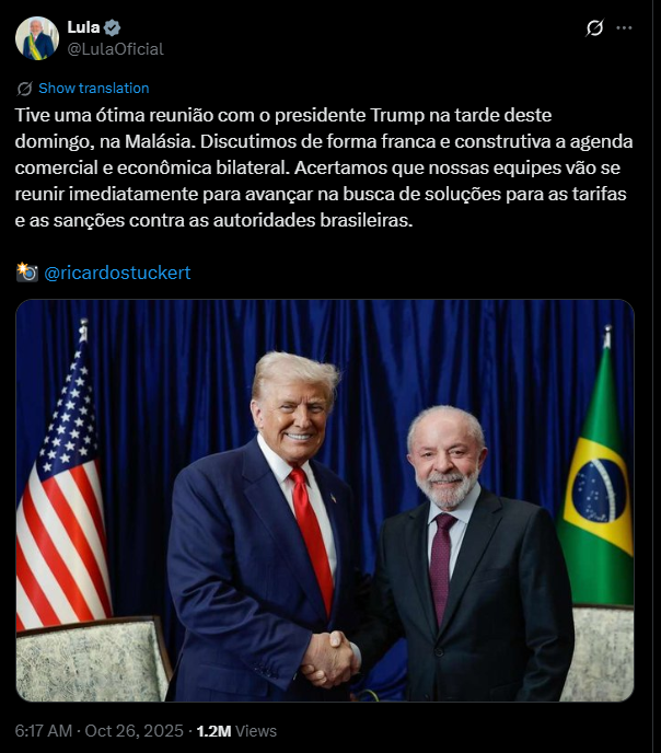 1-6 Lula e Trump reúnem-se na Malásia e negociações econômicas têm início